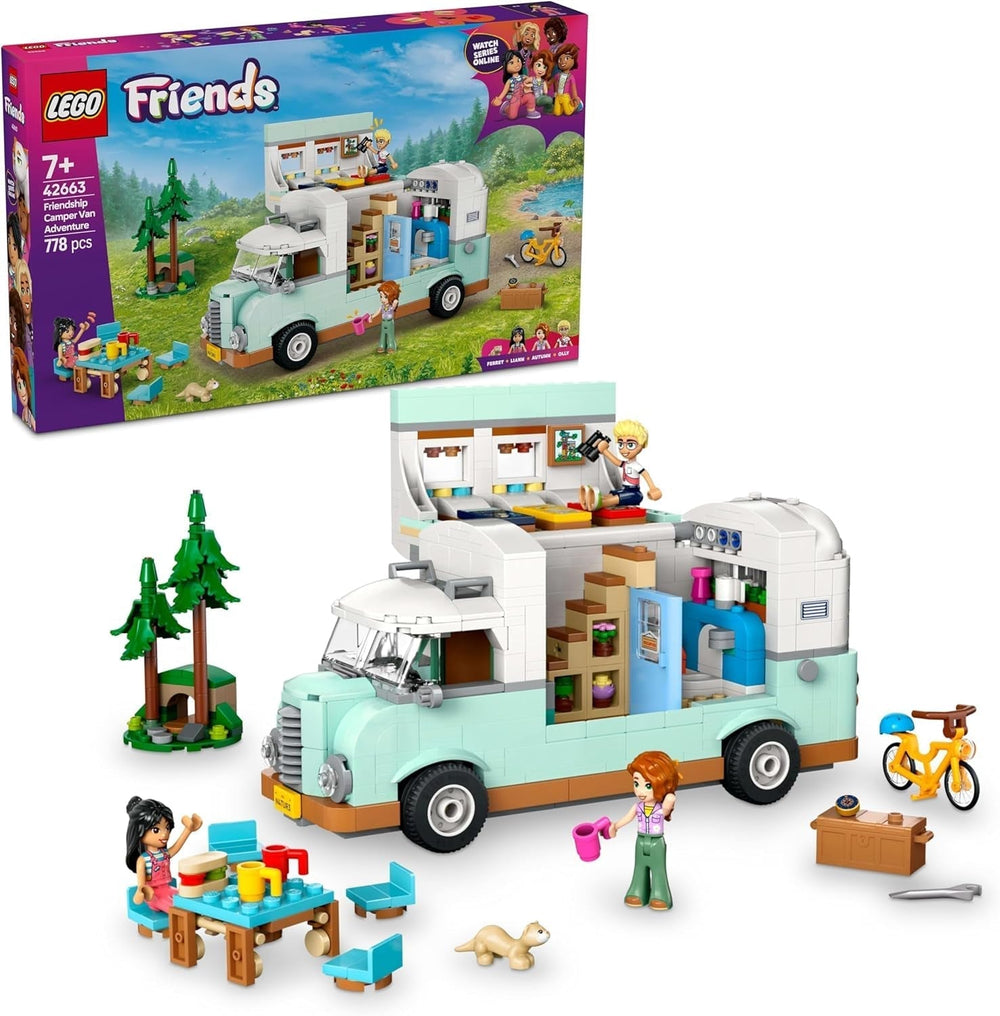 Carovana LEGO Friends, set da costruzione di gioco di ruolo con roulotte giocattolo, regalo per ragazze dai 7 anni in su, set di gioco creativo con 3 minifigure e figura dell'animale furetto 42663 Set da costruzione Besuche den LEGO-Store Titolo predefinito