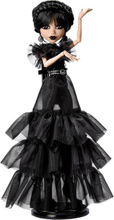 Păpușa Monster High Wednesday, figurină de colecție Rave'N Wednesday în rochie gotică neagră, inspirată de scena dansului, accesorii premium și suport pentru păpuși, HXJ03
