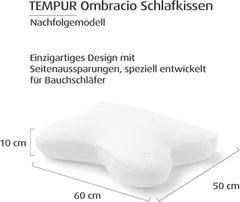 Pernă de dormit TEMPUR Ombracio, pernă ergonomică pentru dormit pe burtă în formă de fluture, fermitate medie, 60 x 50 x 10 cm, Alb