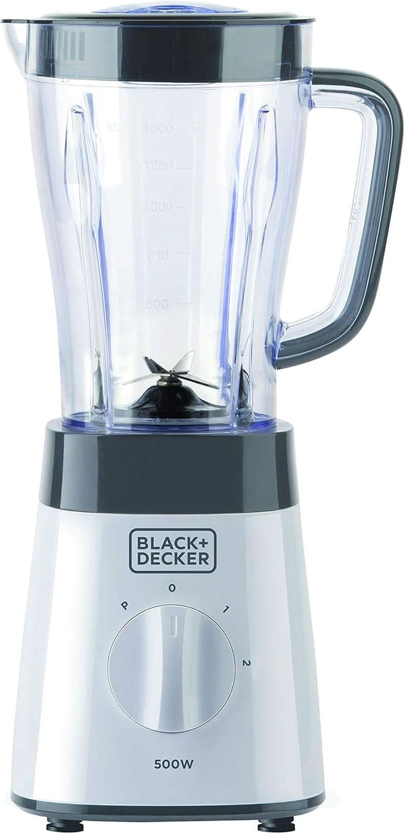 BLACK+DECKER Impastatrice | 500 W | 2 velocità | Funzione impulso | Tappeto in vetro | 1,5 l | Edelstahlmesser Mit 4 Klingen | Herausnehmbar Und Leicht Zu Reinigen | Weiß und Grau Cucina Naty Shop 500W Kunststoff