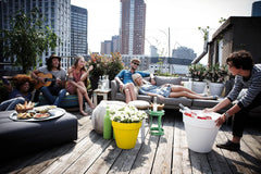 elho Loft Urban Round 40 - Ghiveci de flori pentru exterior - Plastic 100% reciclat - Ø 38,5 x H 35,3 cm - Galben/Ocru