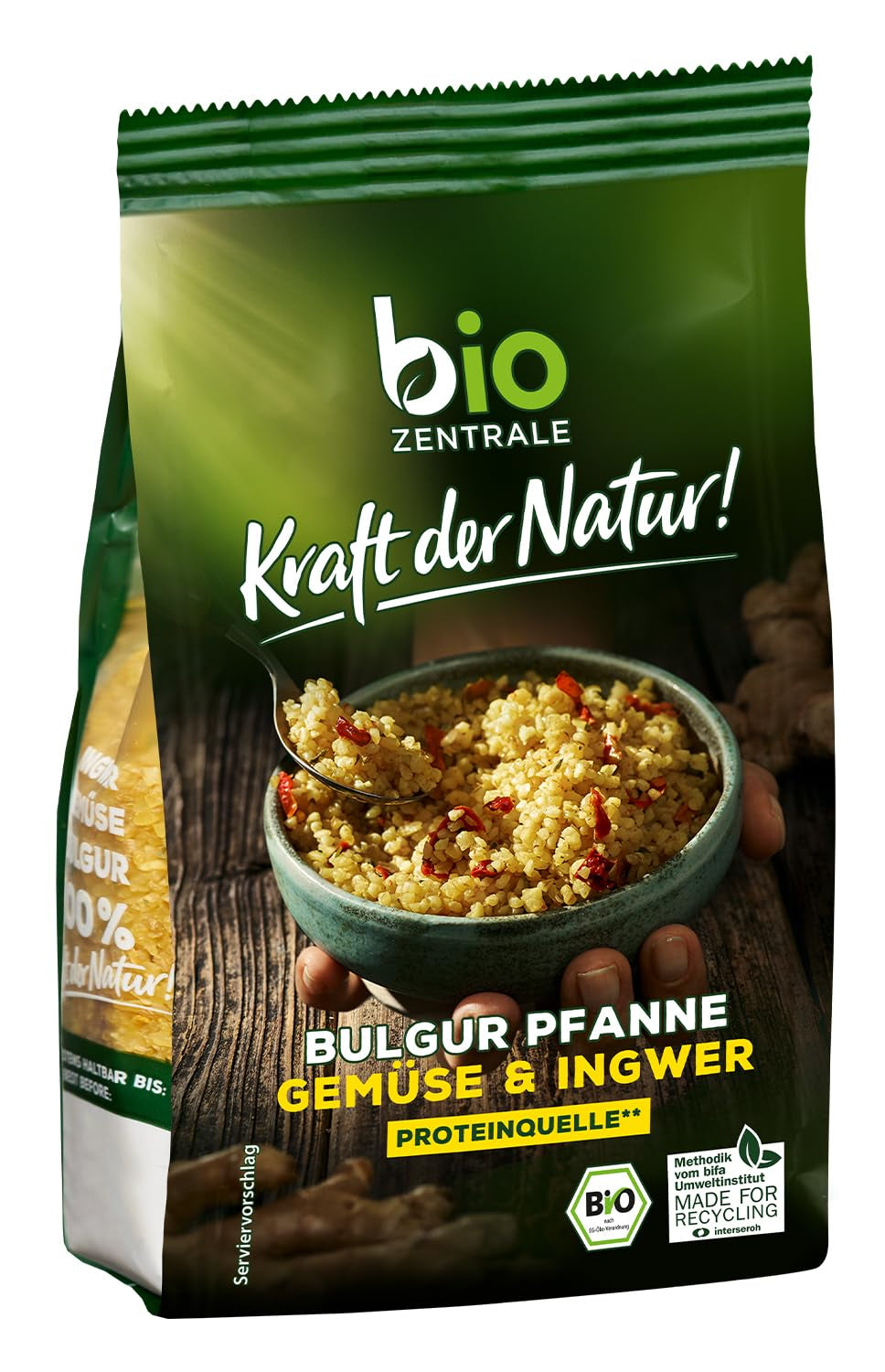 Biozentrale Bulgur in vaschetta con verdure e zenzero | 200 g perfetti per un pasto veloce da asporto | fonte di proteine vegane | facile da preparare