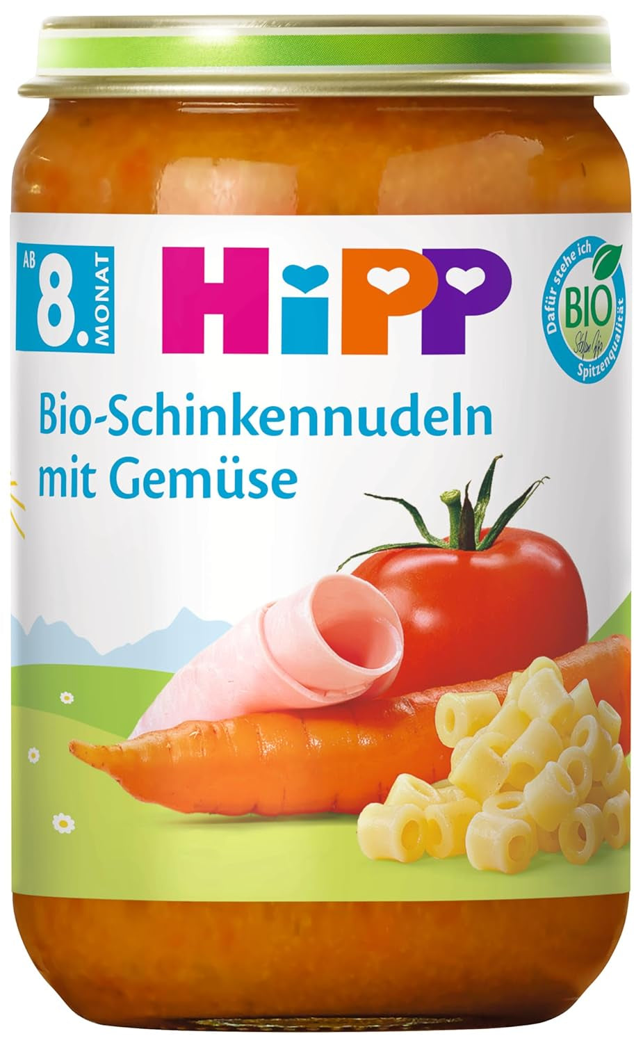 HiPP Bio-Schinkennudeln mit Gemüse (6 x 220g), Menu per bambini da 8 mesi, senza sale, con Omega-3, nella migliore qualità biologica