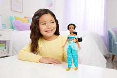 Jucărie Mattel Disney Princess, Păpușă la modă articulată Jasmine cu haine și accesorii strălucitoare, inspirată din filmul Disney, cadou pentru copii, HLW12