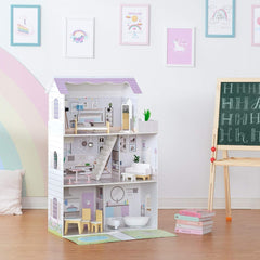 Teamson Kids Olivias Little World Giant Doll House cu 16 accesorii pentru păpuși, casă de păpuși din lemn cu mobilier, cu 3 etaje, casă de păpuși pentru copii pentru păpuși de 12 inci/30 cm, vârsta 3 ani+ Casute de papusi Naty Shop