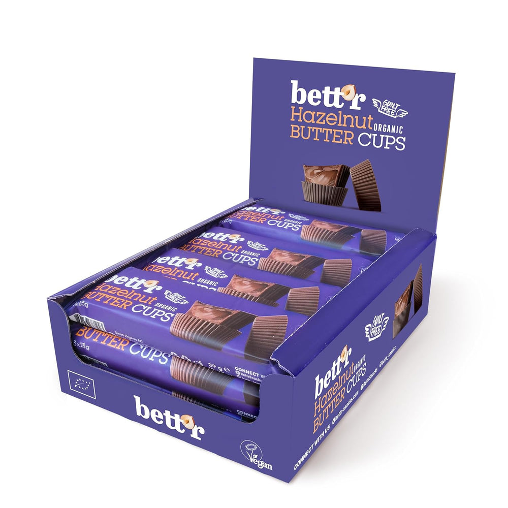 Bett'r Guilt Free Ranuncoli alla nocciola biologici. 100% vegano, senza glutine e senza lattosio - 12 x 39 g