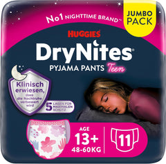 Huggies DryNites Pannolini per l'enuresi notturna per ragazze 13-circa 17 anni (48-60 kg) 33 pezzi (3 x 11) Confezione mensile Jumbo Slip per pannolini XL