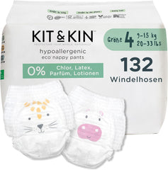 Kit & Kin Pannolini ecologici Premium, taglia 4 (9-16 kg), 132 pannolini, a base vegetale e ipoallergenici, protezione affidabile dalle perdite, vegani e cruelty free
