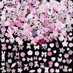 200 piese Nail Art Charms 3D Nail Art Decoration Set Arc Nail Pendant Roz Stil Mixt Arc Floare Ursuleț Acadea În formă de Inimă Nail Art Decorare DIY Craft Nail Design