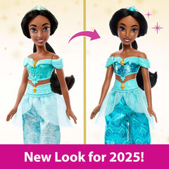 Jucărie Mattel Disney Princess, Păpușă la modă articulată Jasmine cu haine și accesorii strălucitoare, inspirată din filmul Disney, cadou pentru copii, HLW12