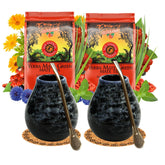 Set de ceai Yerba Mate pentru 2 persoane – Mas Energia Guarana 400 g – Cană din ceramică Marmol Blue 350 ml – Bombilla din oțel inoxidabil 19 cm – Ceai vrac 2 x 200 g