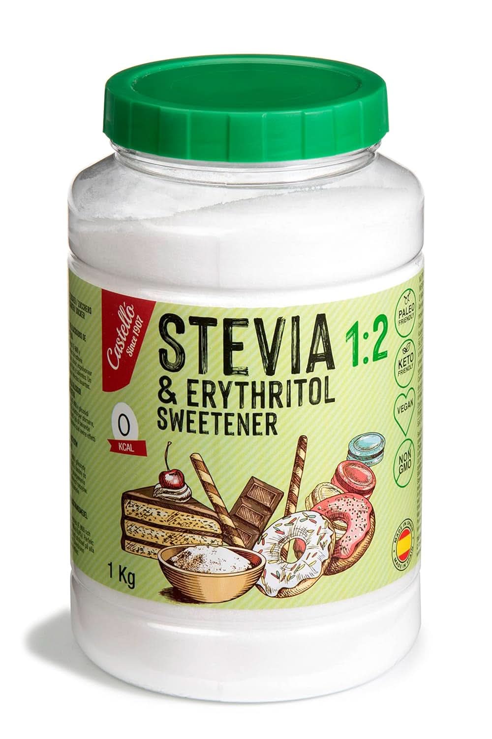 Dolcificante Stevia + Eritritolo 1:2, 1G = 2G Zucchero, 1 Kg Dolcificanti Naty Shop