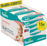 Salviette per neonati Pampers Sensitive, confezione da 15 da 80 salviette, 1200 salviette per neonati, pulizia delicata 2 in 1 e protezione della pelle