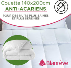 Blanrève - Cuvertură Serenité - Tratament împotriva acarienilor - Temperat 300 G/M² - 140 X 200 Cm - Pentru pat de o persoană - Lavabil la mașină, alb Plapumi si pilote Naty Shop