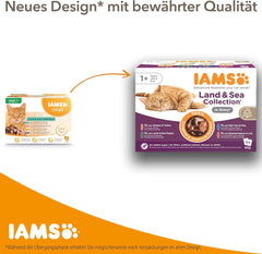 IAMS Delights Land Collection Hrană umedă pentru pisici - Pachet multiplu cu varietăți de carne (miel, vită, pui și curcan) în sos, hrană umedă pentru pisici de la 1 an, 12 x 85g