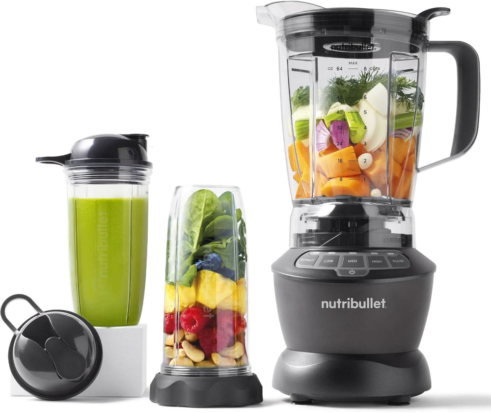 Nutribullet Full Size Blender, Elektrischer Mixer, Multifunktionaler Stabmixer, Professioneller Mixer, 1000 Watt Leistung, 1.6L Becher, Grau, NBF450DG Kitchen Naty Shop Schwarz 1000 Watt