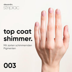 alessandro Striplac UV Top Coat Shimmer - Unghie brillanti e resistenti ai graffi fino a 15 giorni - Può essere utilizzato con o senza tinta - Tecnologia di rimozione delicata - Vegan - Argento, Trasparente, 6,5 ml