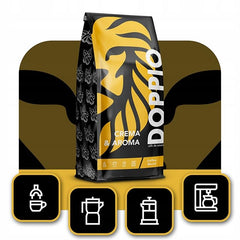 Doppio Crema & Aroma 1KG | Boabe de cafea 80% Arabica și 20% Robusta | cu note de cacao, nuci și caramel | Prăjire proaspătă și medie, aciditate scăzută | pentru espresso | Blue Orca Coffee