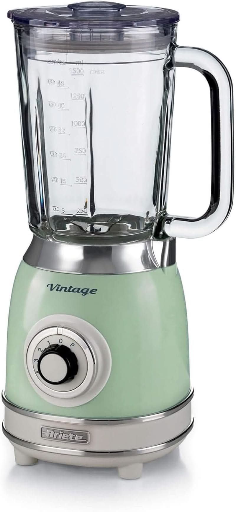 Ariete Vintage 583 Mixer in vetro, retrò, miscelatore multifunzione con 4 pentole, 4 maniglie, funzione a impulsi, funzione tritaghiaccio, alimentatore da 1,5 litri, 1000 W, verde cucina Naty Shop verde singolo