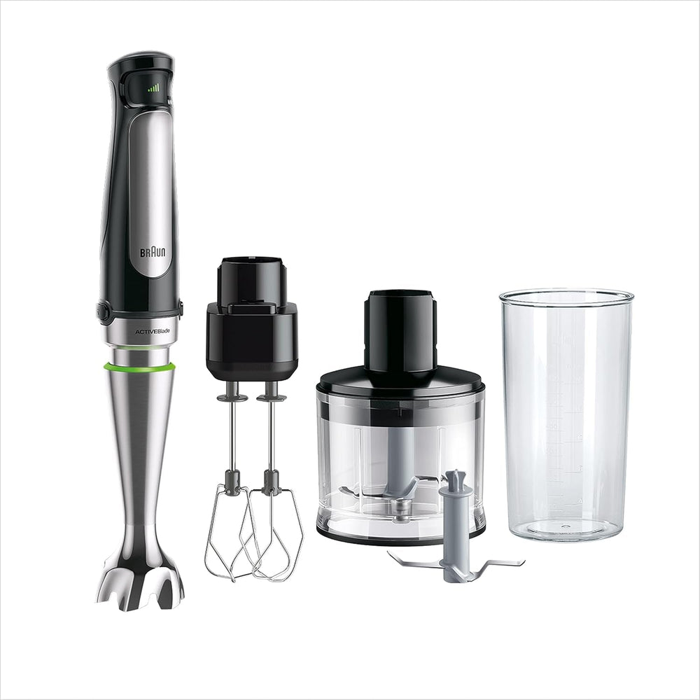Braun Household Hogar Multiquick 7 Mixer, Spritzschutz, Spülmaschinenfest, Bpa-Frei, 600 Ml, Zerkleinerer 500 Ml, Eisklinge, MQ 7035XBI, 1000 W, Nero, MQ7035XBI Kitchen Naty Shop 4 Zubehörteile 7035X | 3 Accessori