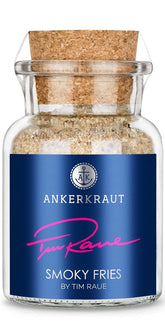 Ankerkraut Smoky Fries by Tim Raue, Mischung würzender Zutaten für Pommes Frites, Gourmet Pommes mit Rauch-Aroma, 145 g im Korkenglas