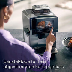 Espressor automat Siemens EQ900 TQ903D03, control prin aplicație, afișaj tactil intuitiv, mod barista, AromaBoost, reducere a zgomotului, râșniță premium, curățare automată cu abur, 1500 W, oțel inoxidabil