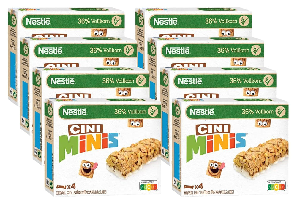NESTLÉ CINI MINIS Barrette alla cannella, snack croccante al calcio integrale, confezione da 8 (4 x 25 g ciascuno)
