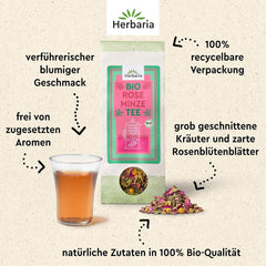 Amestec de ceai Herbaria trandafir-mentă bio 20 g - ceai din plante 100% bio - gust natural seducător și floral & numai ingrediente naturale - produs climatic neutru & ambalaj fără plastic