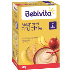 Porridge di latte con frutta (4x500g), a partire da 5 mesi, senza zuccheri aggiunti, con preziosi minerali e vitamine, molto saziante