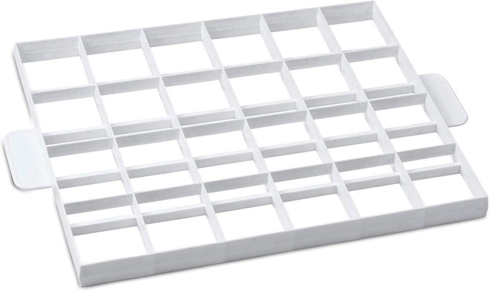 Divizor de prăjituri și tăietor de aluat STÄDTER pentru 24 sau 30 de bucăți, plastic alimentar, lavabil în mașina de spălat vase, utilizabil pe ambele părți