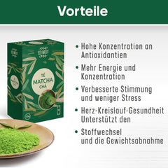 Ceai Matcha japonez certificat. 100 de cutii, calitate ceremonială. 100 de stickuri individuale pentru transport ușor. Pudră Matcha 100% naturală. Reducător, detoxifiant și antioxidant. (100 stickuri
