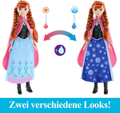 Mattel DISNEY Frozen The Ice Queen Anna Doll - fustă magică cu efect de schimbare a culorilor, activabilă cu ajutorul baghetei cu fulgi de zăpadă și apă, inclusiv periuță de păr, pentru copii de la 3 ani, HTG24 Papusi Naty Shop