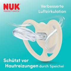 Suzete NUK Perfect Match Air pentru bebeluși | 6-18 luni | Suzete ortodontice care promovează circulația aerului și previn erupțiile cutanate cauzate de salivație | Acceptare 95% de către bebeluși** | Disney Mickey Mouse | Pachet de 2