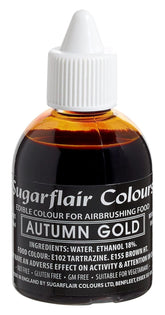 Colorant alimentar Sugarflair cu aerograf, auriu auriu, colorant alimentar lichid comestibil, colorant pentru aerograf, torturi, brioșe, glazură și decorațiuni pentru torturi - 60 ml
