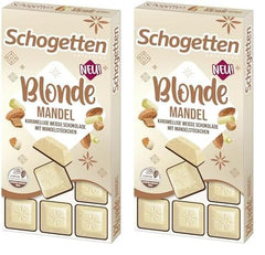 Schogetten Blonde Almond | Ciocolată albă cu caramel și bucăți de migdale | 100 g | Porționat convenabil (pachet de 2)