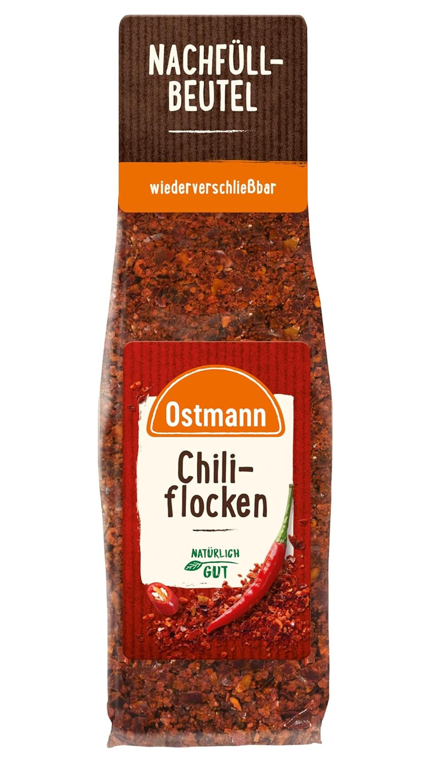 Ostmann Gewürze - Chiliflocken | Scharfes Topping per tutti i tipi di piatti | Zum Nachfüllen der Streudose | 45 g in busta