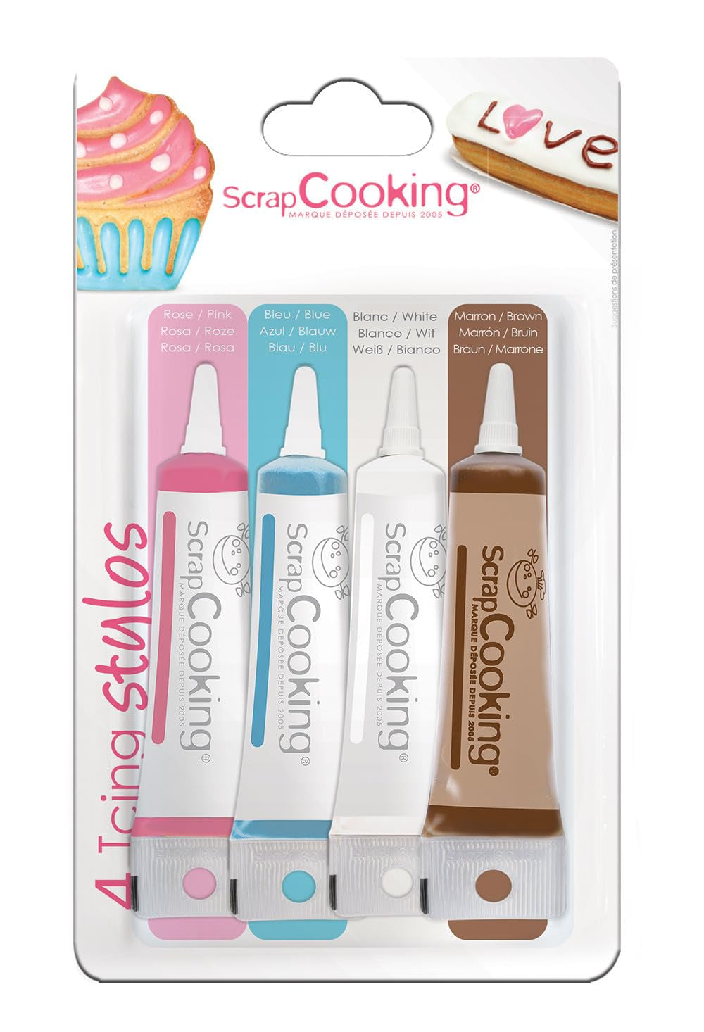 Scrapcooking - 4 pixuri decorative albe, roz, albastre, ciocolatiu 4X20G