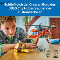 LEGO City Hubschrauber der Küstenwache - Spielzeug Einsatzfahrzeug - Modellbau mit Schiebetüren, Winche, 4 Minifiguren und Hai Figur - Geburtstagschenkenken für Jungen ab 7 Jahren - 60503