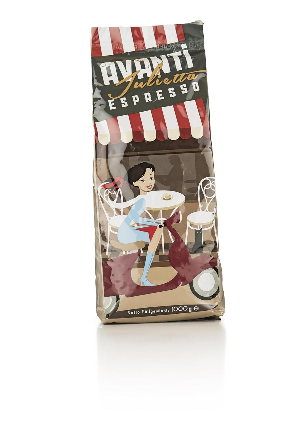 Avanti Espresso Julietta Beans, 1 pachet (1 x 1 kg) | Boabe de cafea espresso 1 kg, puternice și cu aciditate scăzută | Prăjire fină în tambur cu boabe de espresso Arabica și Robusta