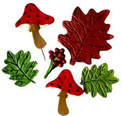 Set 6 decorazioni commestibili autunnali per torte – Fatte a mano in pasta di zucchero, 5–9 cm