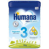 Humana PROBALANCE latte di proseguimento 3, dal 10° mese, alimento per neonati dopo l'allattamento al seno, alimento iniziale o latte di proseguimento 2, ideale per l'alimentazione supplementare, 750 g Mamma e Bambino Naty Shop 750 grammi