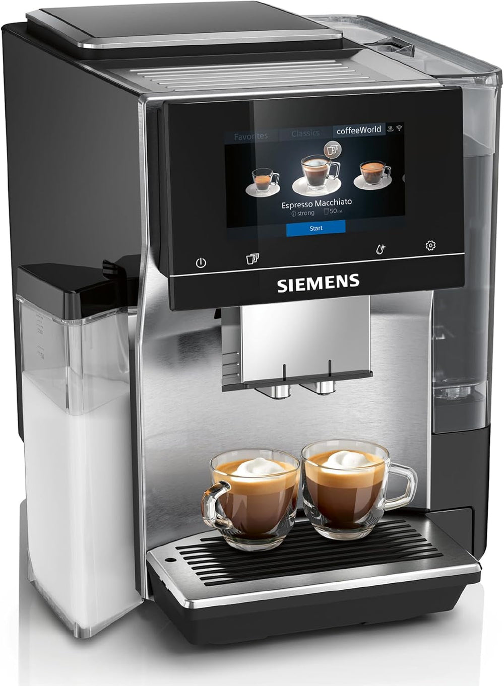 Espressor automat integral Siemens EQ700, ecran TFT color mare, 36 de băuturi calde și reci, cold brew, funcție 2 căni, control prin aplicație, sistem automat de curățare, oțel inoxidabil negru, TQ717D03