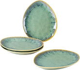 Henten Home Farfurii din gresie specială, boluri pentru gustări și sosuri - 20x17cm pentru 4 persoane, farfurii de mic dejun din porțelan - design modern verde