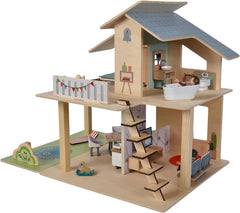 Eichhorn - Casa delle bambole con accessori - Incl. mobili e 3 figurine, non assemblato, in legno, 25 pezzi, 53X36X44 cm di larghezza, da TRE anni Case delle bambole Naty Shop