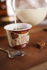 HELLMA Cuori con Muesli e Cioccolato - 18 porzioni da 30 g cadauna - Fiocchi d'avena ricoperti di cioccolato a forma di cuore, bicchieri da asporto