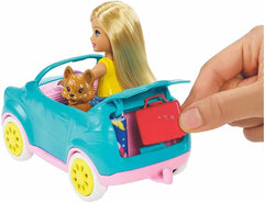 Barbie Chelsea Series, Chelsea Car And Camper Set cu 10+ Barbie Camping Accessories, 1X Chelsea Doll, Teal Car And Pink Mini Camper, Cadouri pentru copii 3+ ani, Fxg90 Papusi Naty Shop