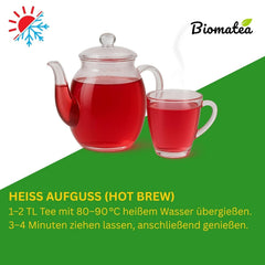 Ceai de fructe โ 100 g Amestec aromat de fructe cu mere, hibiscus ศi scorศiศoarฤ โ Pungฤ cu fermoar, aproximativ 25 de ceศti โ Fฤrฤ aditivi, ambalat รฎn Germania