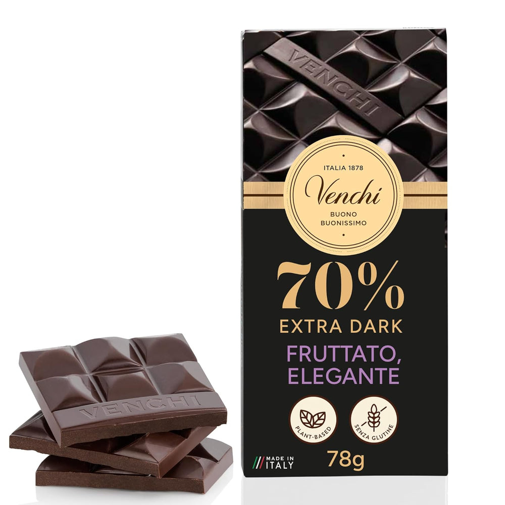 Venchi - Cioccolato fondente 70%, 78 g - Con miscele di cacao selezionate - Senza glutine - Vegan