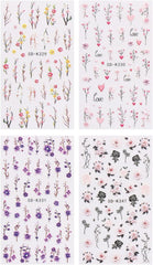 JMEOWIO 3D Nagelsticker Blumen Nail Art Sticker Selbstklebend Nagelaufkleber 5D Stereoskopisch Frühling Sommer Dekoration Nageldesign Zubehör 4 Blatt