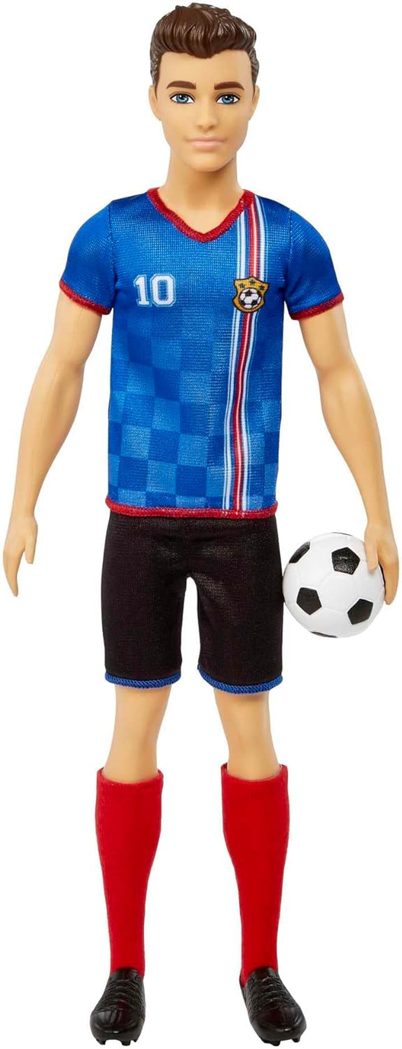 Barbie You Can Be Anything Serie, Ken Fußballspieler Puppe, Ken Puppe mit braunen Haaren, blaues Trikot, Fußball, 1x Ken Fußballspieler Puppe, Geschenk für Kinder, Spielzeug ab 3 Jahre, HCN15